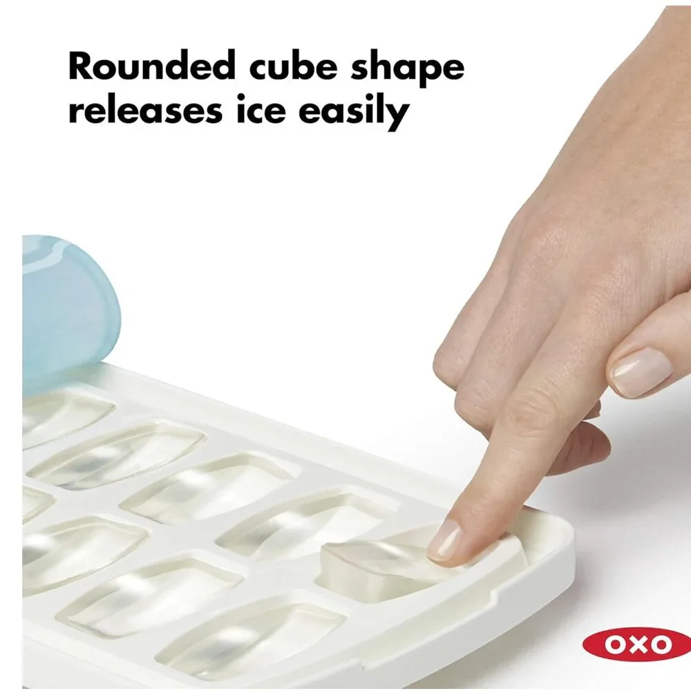 OXO Good Grips Silicone Lid Ice Cube Tray White Blue‎ 14 Cubes Spill Resistant